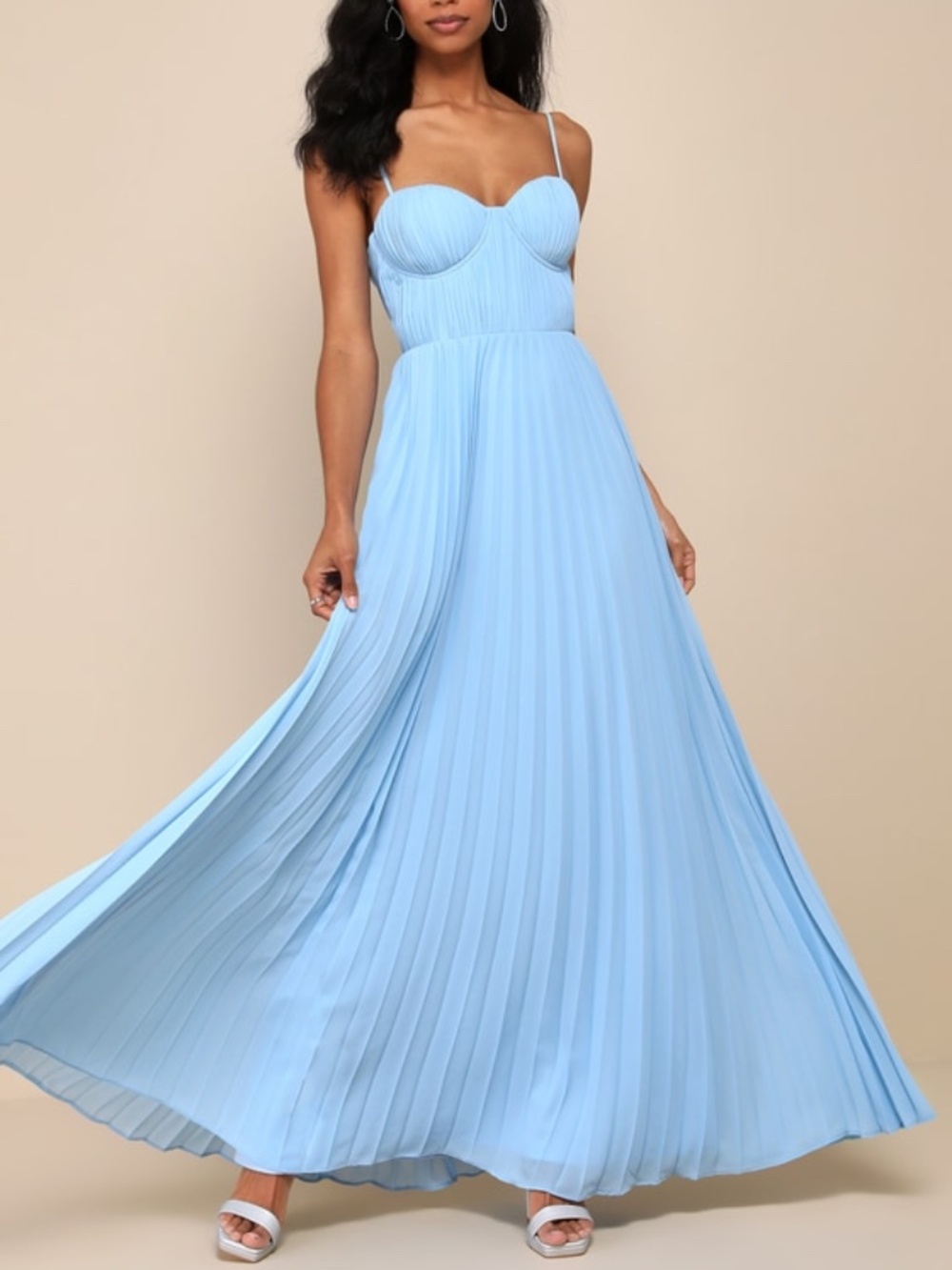 Lulus Admirable Elegance Light Blue Pleated Bustier Maxi Dress - Size M